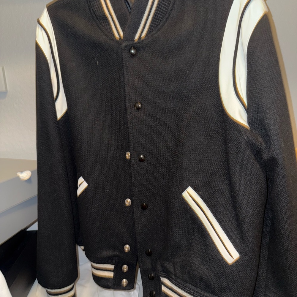Saint Laurent Black Teddy Varsity Jacket